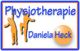 Physiotherapie-Logo mit zwei orange Figuren und Kugel, Text: "Physiotherapie Daniela Heck".