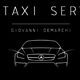Logo NCC Taxi Service con auto stilizzata e scritta "Giovanni Demarchi" su sfondo nero.