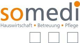 Logo mit Text: "somedi - Hauswirtschaft, Betreuung, Pflege" und drei leeren Kästchen darunter.
