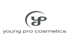 Logo mit den Buchstaben "yp" und Text "young pro cosmetics" darunter, auf weißem Hintergrund.