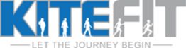 Logo with "KITEFIT" in blue and gray, featuring walking figures, and slogan "LET THE JOURNEY BEGIN".