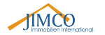 Logo von JIMCO Immobilien International mit blauem Text und orangenem Dach.
