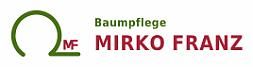 Logo mit grünem Kreis, Schrift "Baumpflege MIRKO FRANZ" in Rot und Grün, Abkürzung "MF".