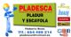Figura azul promociona PLADUR y escayola con contacto y logos de redes sociales a la derecha.
