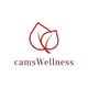 Red leaf logo with "camsWellness" text below on a white background.
