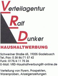 Visitenkarte mit Firmenname, Adresse, Kontaktdaten und Dienstleistungen in Haushaltwerbung.