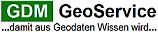 Logo der GDM GeoService mit Slogan: „…damit aus Geodaten Wissen wird…“.