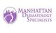 Manhattan Dermatology Specialists logo with skyline and abstract human figure in purple.