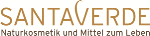 "SANTAVERDE Logo mit Schriftzug 'Naturkosmetik und Mittel zum Leben' in brauner Schrift."