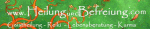 Grüne Grafik mit Schrift "www.Heilung-und-Befreiung.com", dekoriert mit roten Ranken und Blättern.
