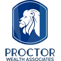 Logo met een leeuw in een blauw schild en tekst: "Proctor Wealth Associates".