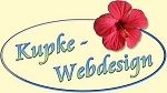 Ovales Logo mit Schrift "Kupke - Webdesign" und roter Blume.