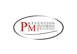 Logo mit den Wörtern "Prävention Monitoring Training" in einem ovalen Rahmen.