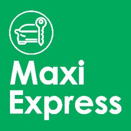 Grünes Logo mit Auto und Schlüssel-Symbol, Text "Maxi Express".