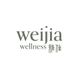 Logotipo de "Weijia Wellness" con texto en caracteres chinos debajo. Fondo blanco.