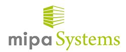 Logo von mipa Systems mit grünem Stapelsymbol und dem Schriftzug "mipa Systems" in Grau und Grün.