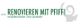 Text: „RENOVIEREN MIT PFIFF! Modernisieren und sanieren“ mit grauem Logo rechts.