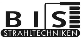 Logo mit Text "BIS STRAHLTECHNIKEN" und stilisiertem Werkzeug auf weißem Hintergrund.