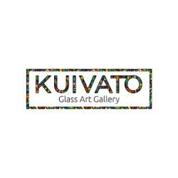 "Kuivato Glass Art Gallery logo with colorful mosaic border and text."