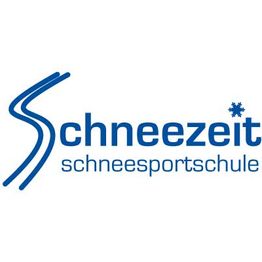 Logo der Schneesportschule "Schneezeit" mit stilisiertem Skispur-Design in Blau.