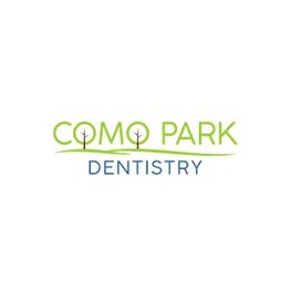 Logo of Como Park Dentistry with green trees and text on a white background.
