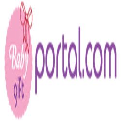 Logo for "Baby Gift Portal.com" with pink circle and bow.