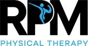 "RPM Physical Therapy logo with a stylized blue human figure within the letter 'P'."