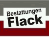 Bild mit dem Text "Bestattungen Flack" auf einem rot-grauen Hintergrund.