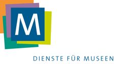 Logo mit einem großen "M" auf bunten Quadraten. Text darunter: "Dienste für Museen".