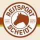 Logo von Reitsport Scheidt, Pferdekopf-Silhouette in braunem Kreis, Text "seit 1973".