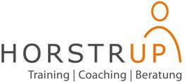 Logo von Horstrup: "Training | Coaching | Beratung" mit stilisierter Figur in Orange.