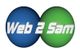 Deux sphères, bleue et verte, avec le texte "Web 2 Sam" en lettres blanches.