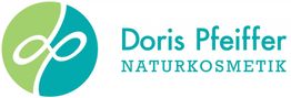 Logo von Doris Pfeiffer Naturkosmetik mit stilisiertem "dp" in grünen und blauen Farben.