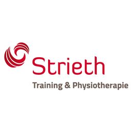 Logo mit rotem Schriftzug "Strieth" und Text "Training & Physiotherapie", daneben ein grafisches Symbol.
