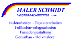 Logo von Maler Schmidt mit Dienstleistungen wie Malerarbeiten und Fassadengestaltung.