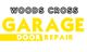 "Woods Cross Garage Door Repair" text in black and yellow on a white background.