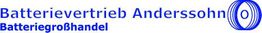 Logo mit Text "Batterievertrieb Anderssohn, Batteriegroßhandel" in Blau mit Kreis-Design.