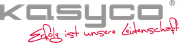 Logo mit grauem "kasyco" und rotem Text: "Erfolg ist unsere Leidenschaft".