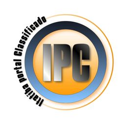 Logotipo com as letras "IPC" no centro de um círculo azul e laranja, texto: "Irecê portal Classificado".