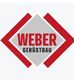 Logo von Weber Gerüstbau in rot und grau mit geschwungenen Dreiecken und Diamantform.