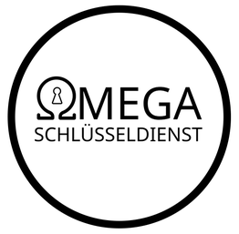 Logo mit Omega-Symbol und Text: Omega Schlüsseldienst auf weißem Hintergrund.