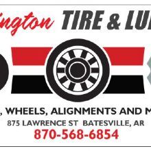 Tire and Lube logo with contact details and address, featuring a stylized tire graphic.