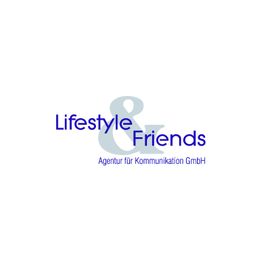 Lifestyle & Friends Logo, Agentur für Kommunikation GmbH in blauer Schrift auf weißem Hintergrund.