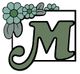Großer Buchstabe "M" mit grünen Blumenverzierungen an der oberen linken Ecke.
