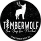 Schwarzer Kreis mit Hirschgrafik, Text: "Timberwolf - Der Shop für Macher!", URL: timber-wolf.eu.