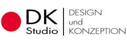 Rotes Logo neben dem Text "DK Studio | DESIGN und KONZEPTION" in Schwarz und Grau.