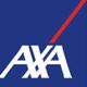 Logo der AXA mit weißem Schriftzug auf blauem Hintergrund, roter diagonaler Linie.