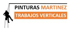 Silueta de trabajador colgante con texto "Pinturas Martínez, Trabajos Verticales".