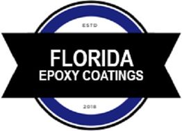 Logo of Florida Epoxy Coatings with a black banner and blue circle, established in 2018.
