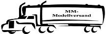 Schwarz-weiße Grafik eines Lastwagens mit der Aufschrift "MM-Modellversand".